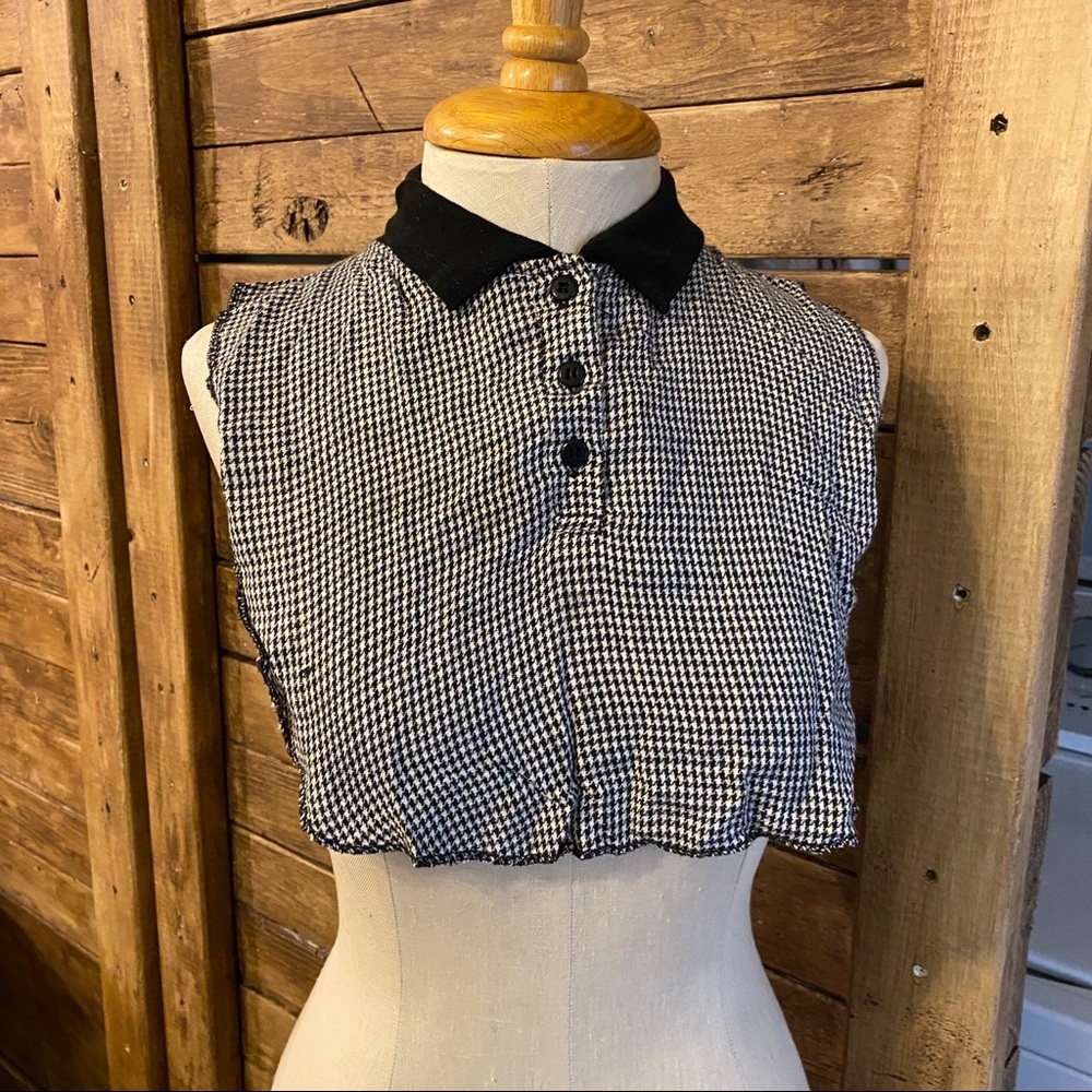Vintage Glentex houndstooth crop collared Dickey top shirt black white XS S